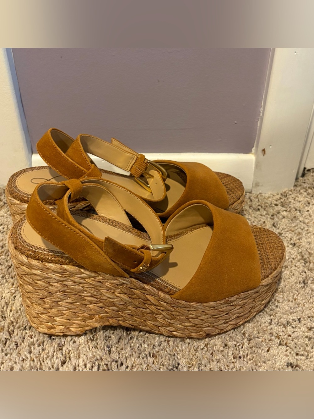 Sam Edelman Mustard Suede Espadrille Wedge Sandals